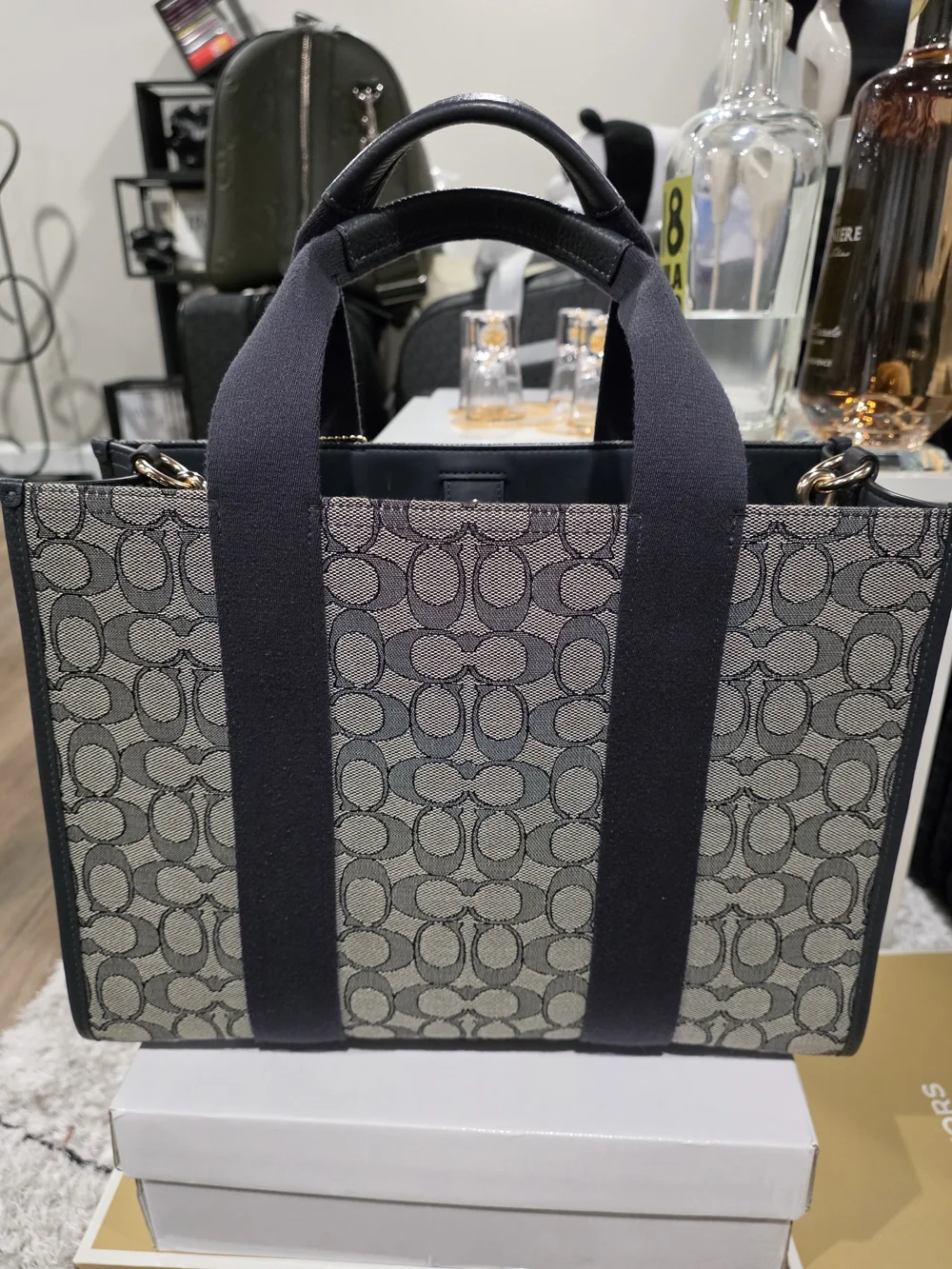 Coach Signature Jacquard Tote in Navy and Gray
